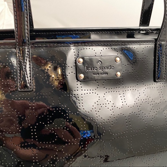 Kate Spade black perforated design patent leather Harmony Metro Tote - Picture 2 of 14